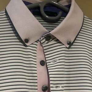 Greyson - worn once - Large Striped Men's Shirt with Pink Collar